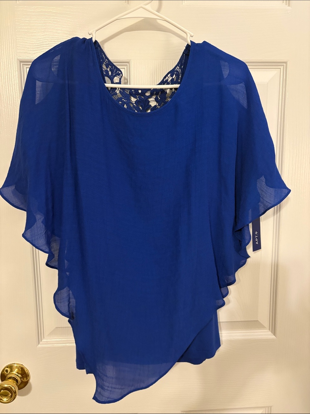 Apt 9 Blue Women's Sheer Overlay Top with Crochet Back